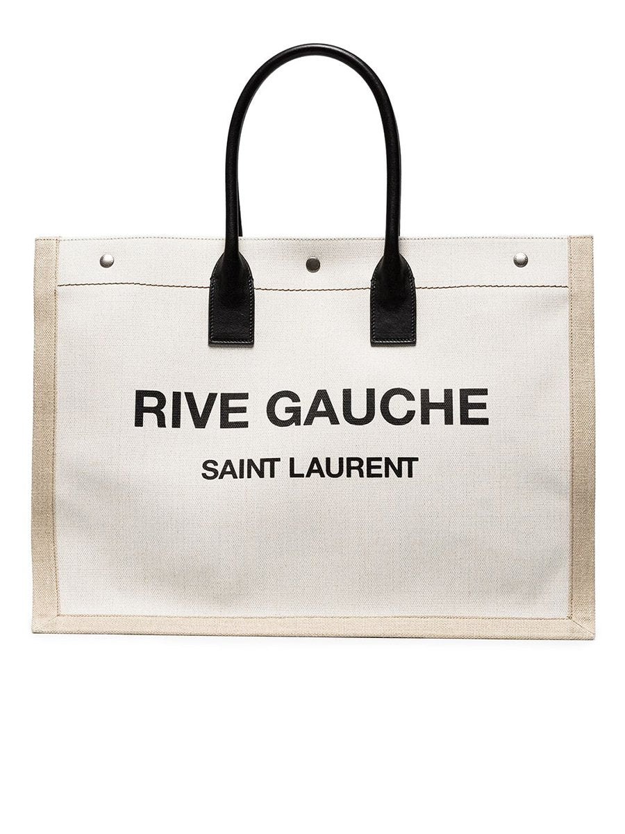 Saint Laurent Rive Gauche North/South Tote White Linen/Black in Canvas with  Silver-tone - US