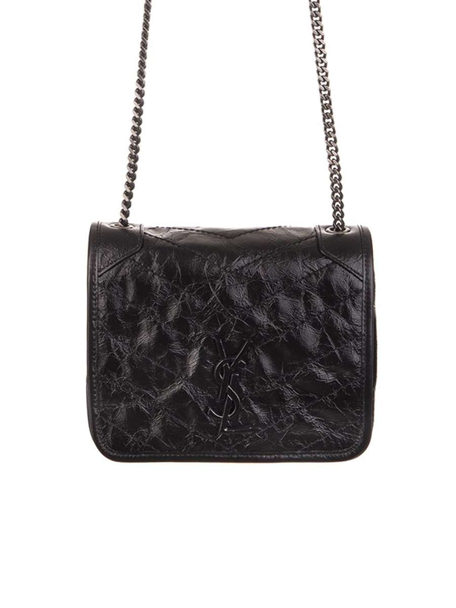 Saint Laurent Niki Chain Wallet in Black Crinkled Vintage Leather | Cosette