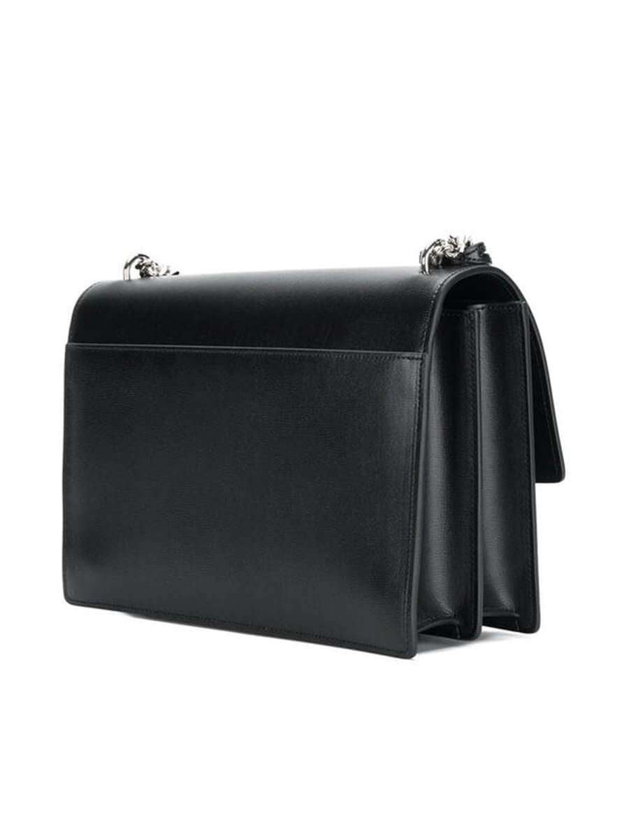 Saint Laurent Sunset Medium Black Smooth Leather Shoulder Bag | Cosette