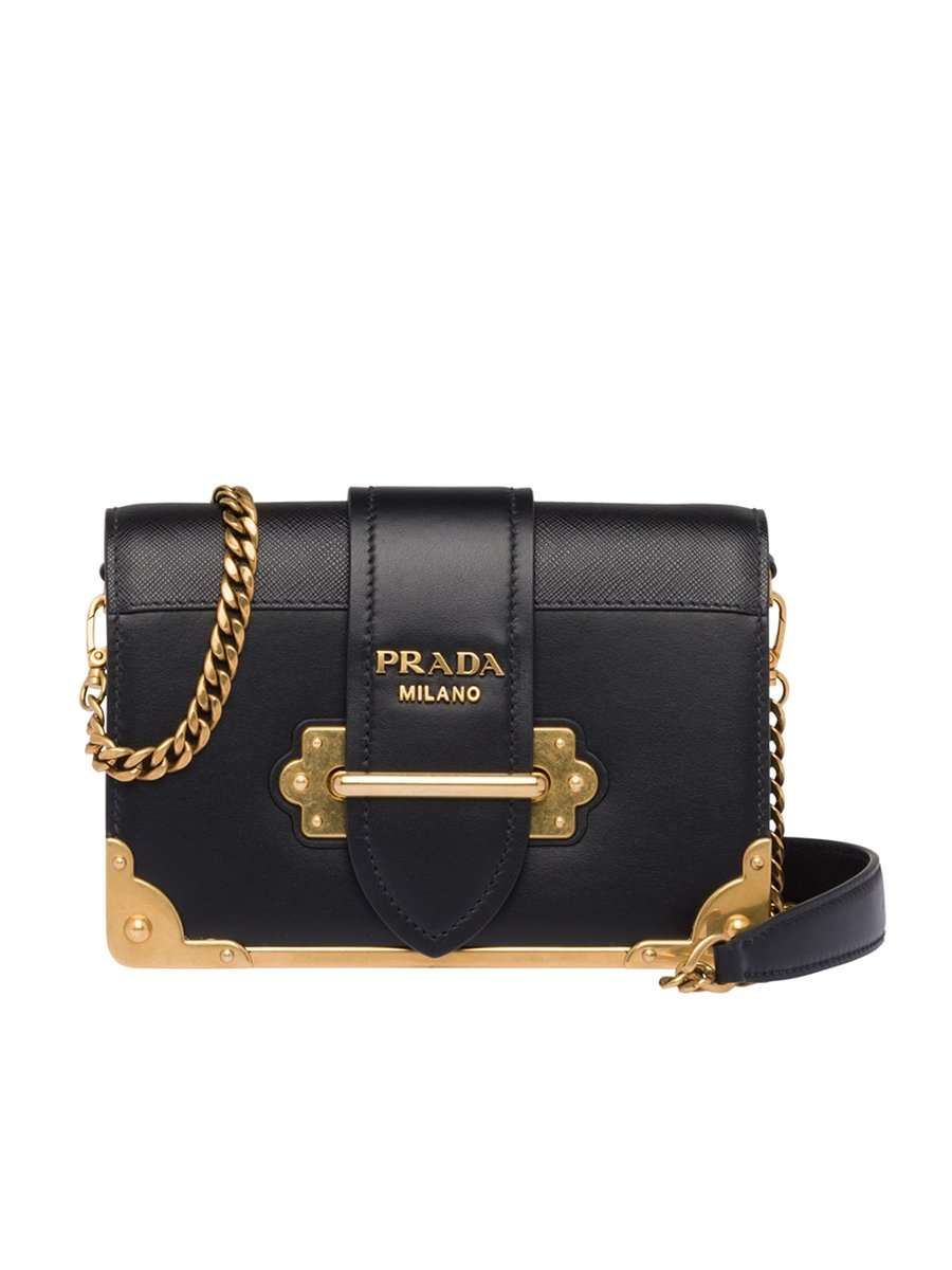 Prada Cahier Black Calf Leather Shoulder Bag | Cosette