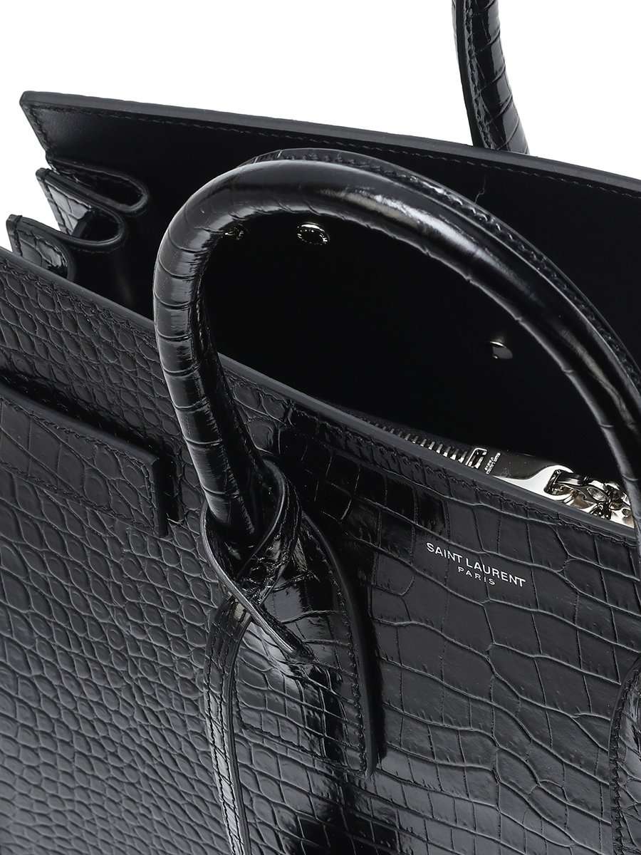 Saint Laurent Paris Black Croc Embossed Leather Classic Baby Monogram Chain Bag  Saint Laurent Paris