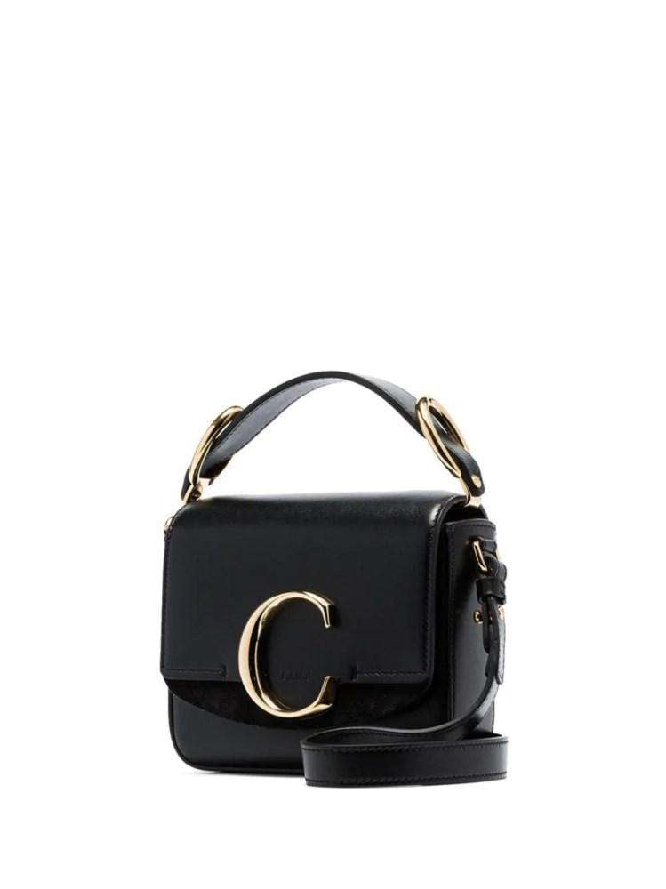 Chloe Mini Chloe C Bag in Black Shiny & Suede Calfskin | Cosette