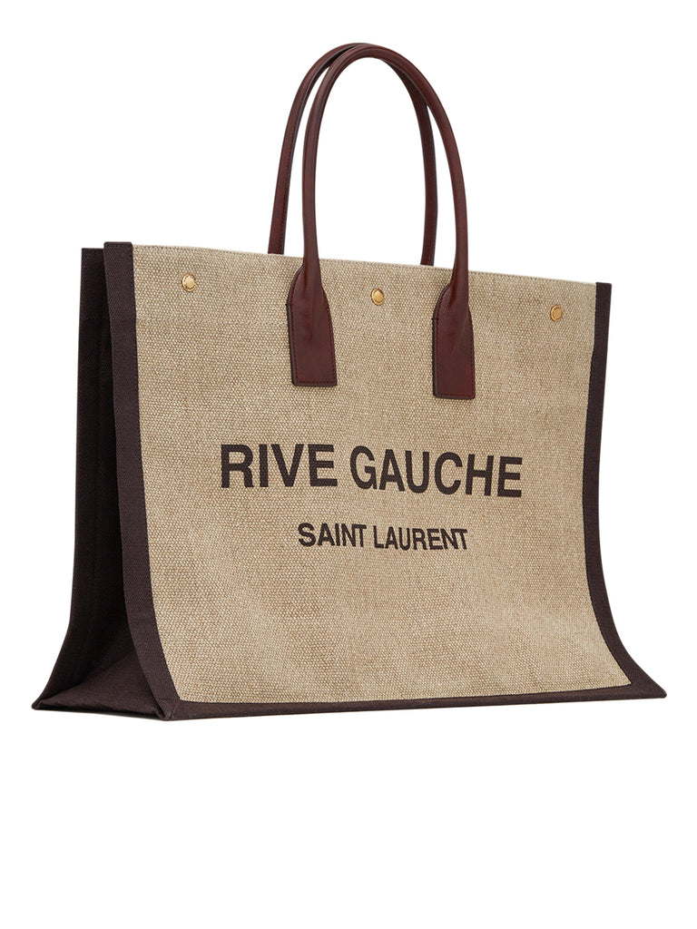 Saint Laurent Rive Gauche Logo-print Herringbone-twill Tote Bag in Natural  for Men