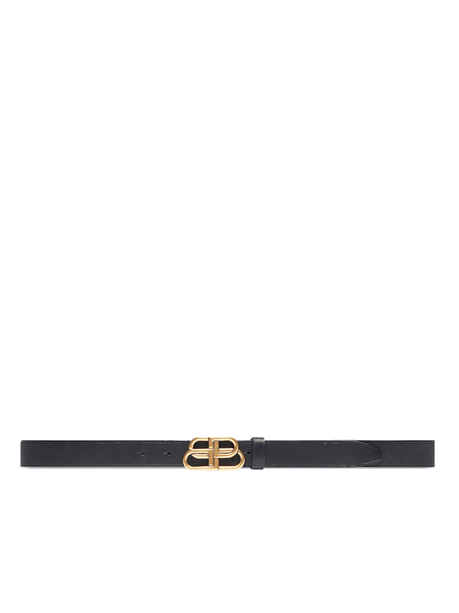 Balenciaga Thin BB-Logo Leather Belt in Black | Cosette