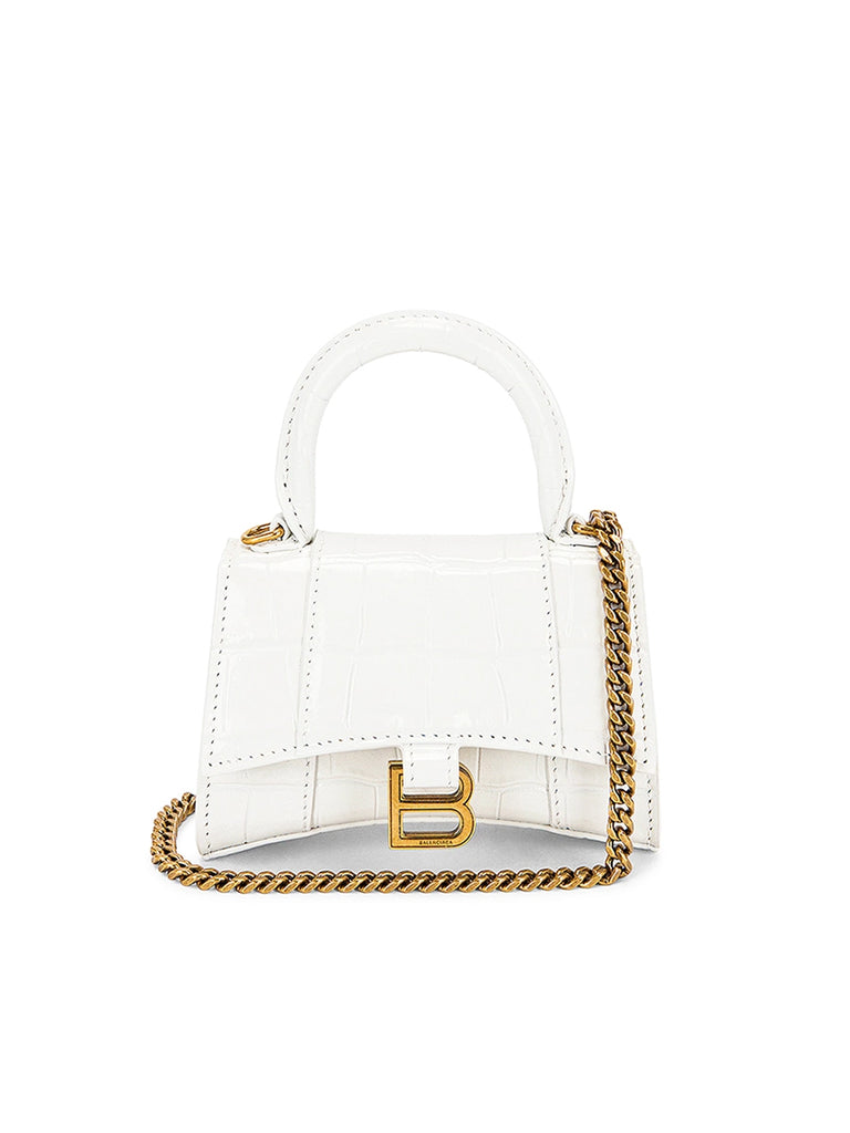 Balenciaga Hourglass CrocEmbossed Crossbody XS White Leather  eBay