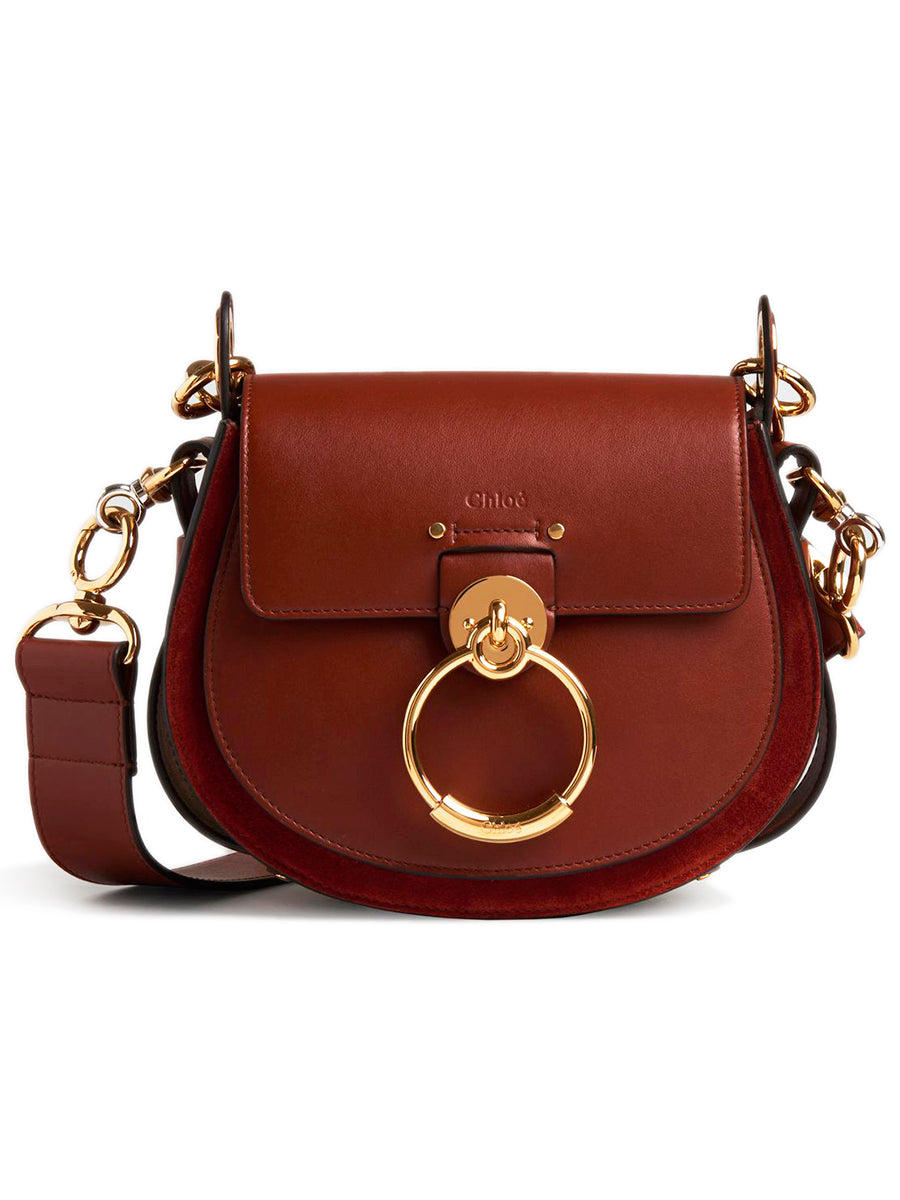 Chloe Small Tess Bag in Shiny & Suede Calfskin Sepia Brown | Cosette