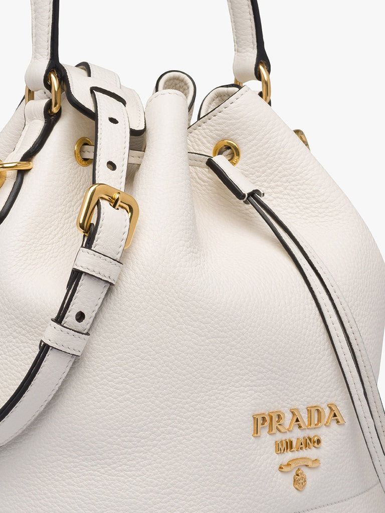 Prada Leather Bucket Bag in White | Designer Bags | Cosette