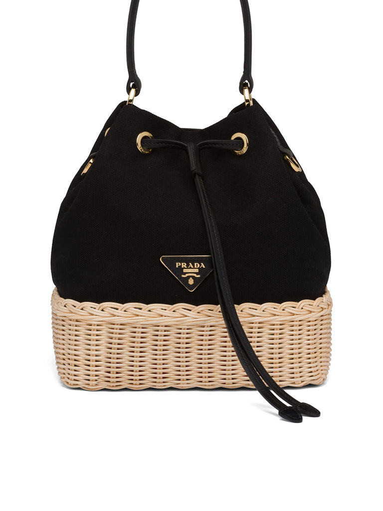 prada canvas wicker bag