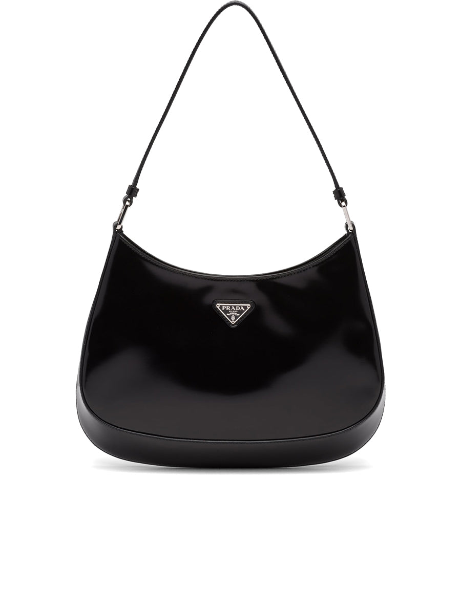 Prada Large Cleo Black Brushed Leather Shoulder Bag