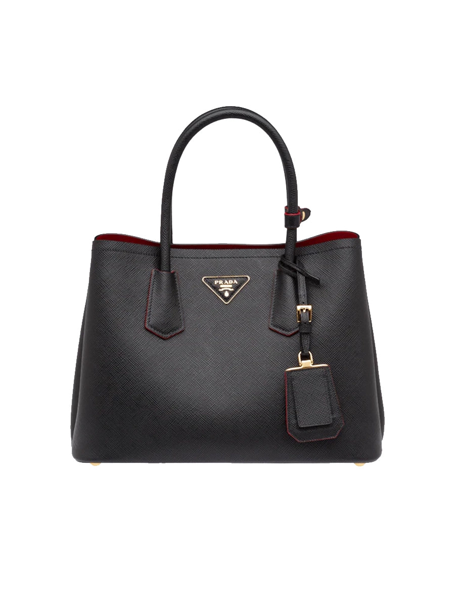 Small Saffiano Leather Double Prada Bag in Black – COSETTE