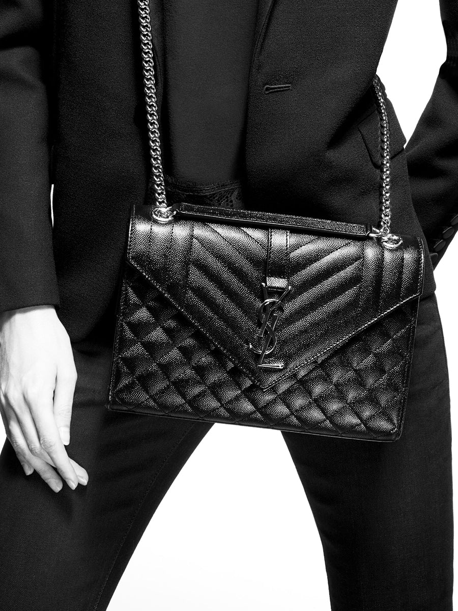 Shop Saint Laurent Kate Medium Chain Bag In Grain De Poudre