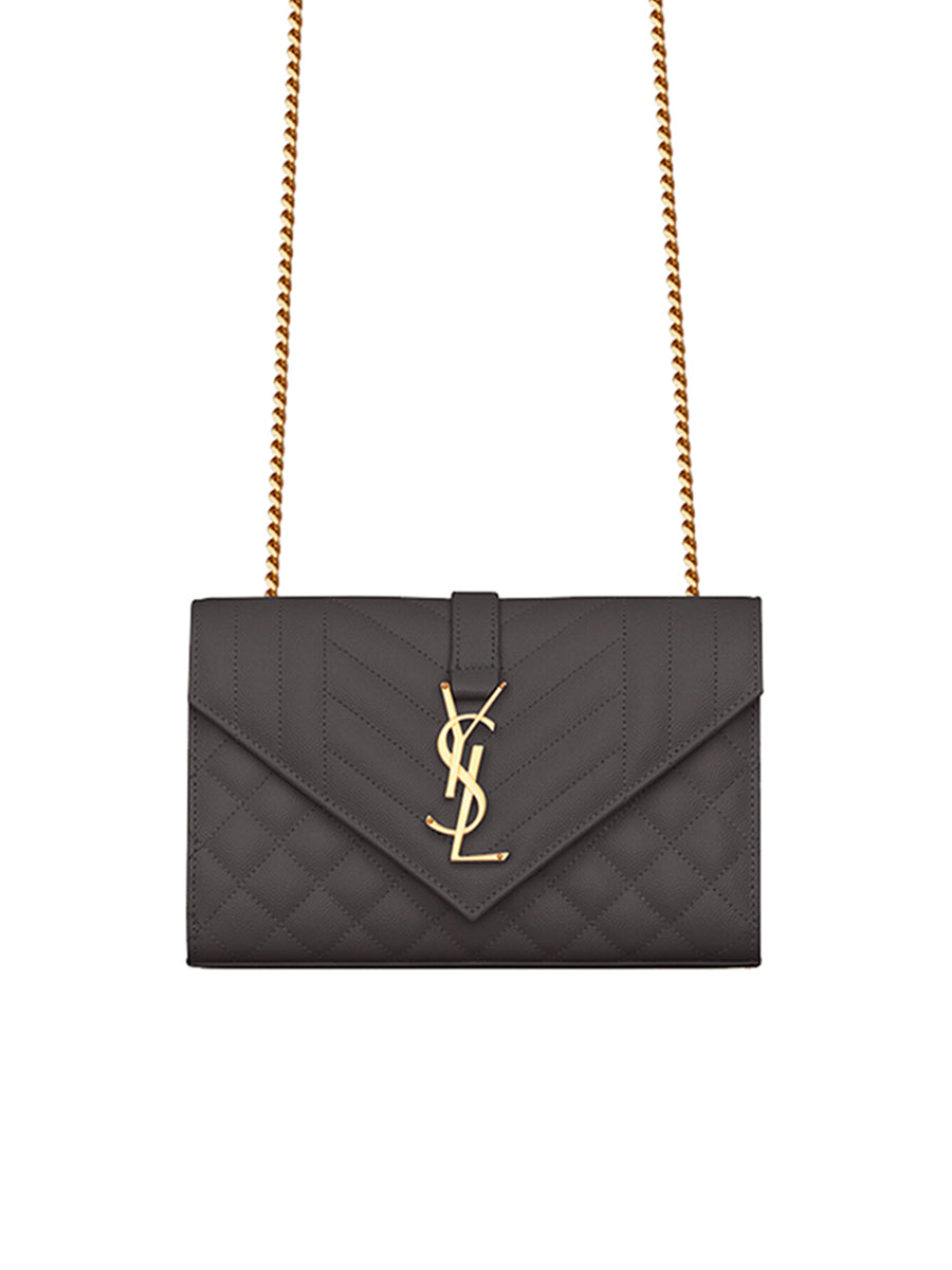 Saint Laurent Small Envelope Chain Bag In Mixed Grained Matelasse Leather  Red/Gold