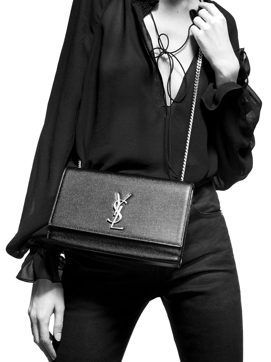 Saint Laurent Kate Monogram Ysl Medium Crocodile-Embossed Tassel Shoulder Bag Noir