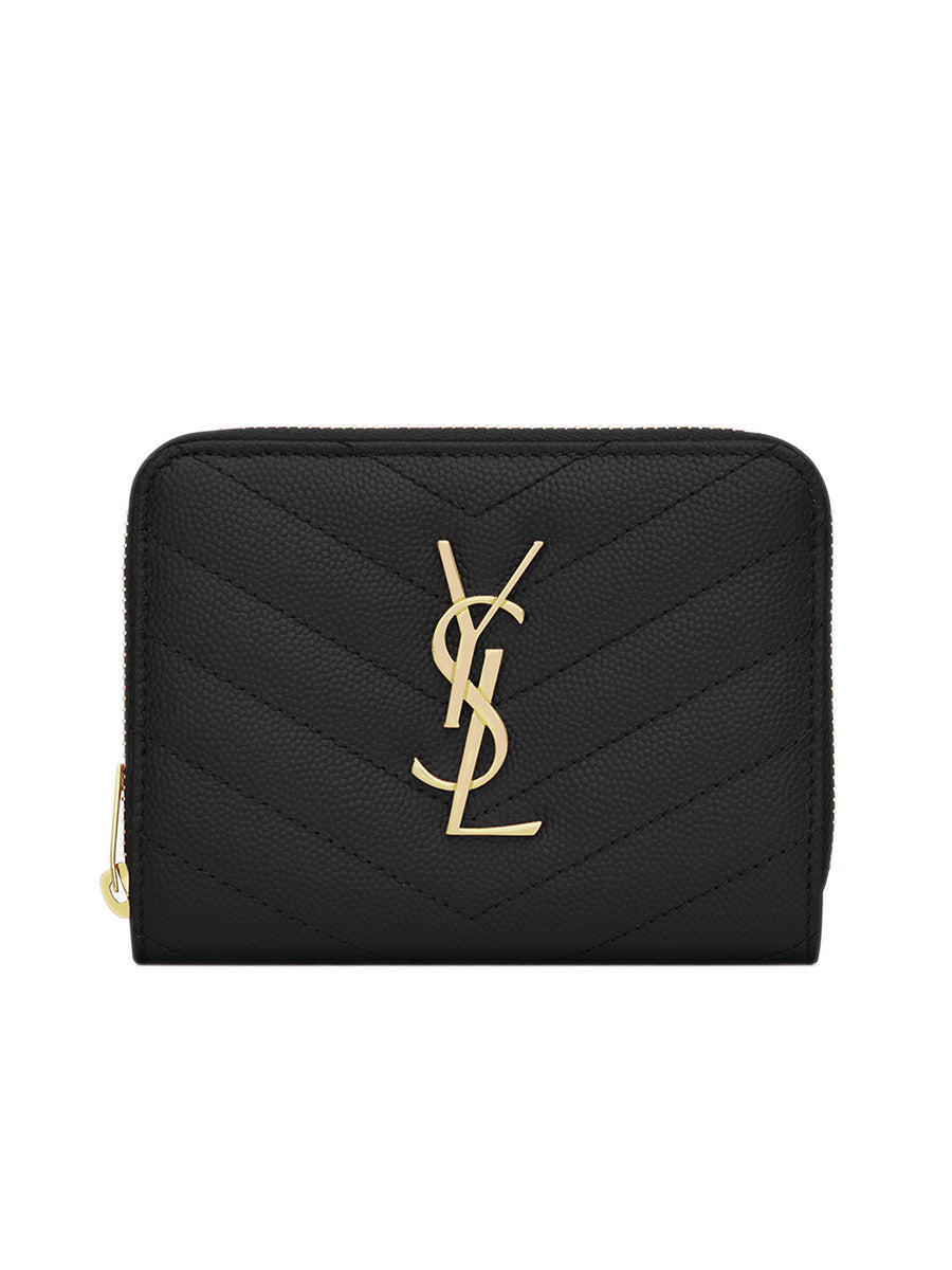 Saint Laurent Monogram Compact Zip Around Wallet Black 403723