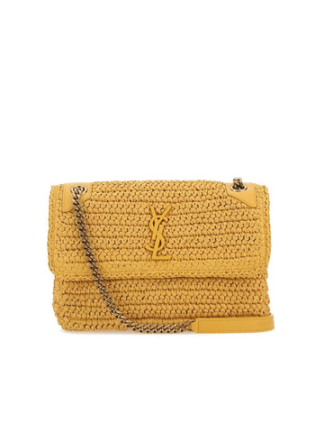 Neutral Round YSL leather and raffia cross-body bag, Saint Laurent