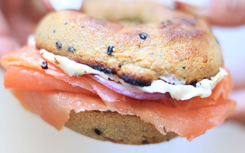 PBH Foods Keto Everything Bagel with smoked salmon and cream cheese