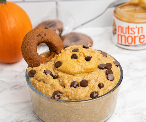 Image of a Bowl of Pumpkin Protein Oatmeal with Chocolate Chip Donut