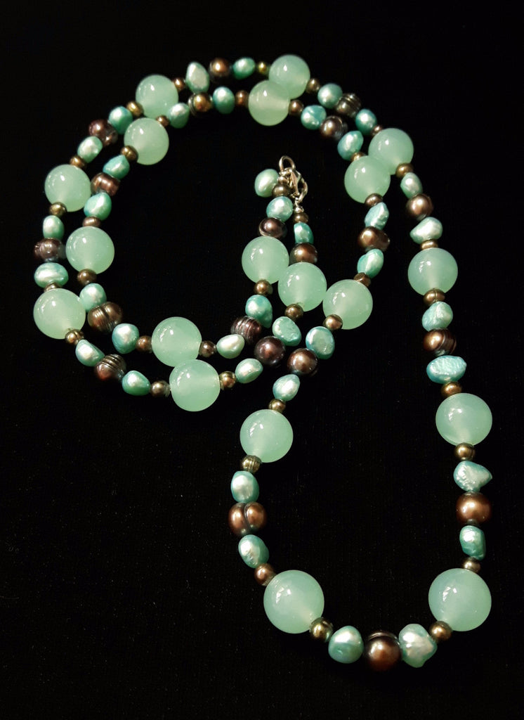 Aqua Blue Chalcedony, Black Pearls, Silver Necklace – Leila Haikonen ...