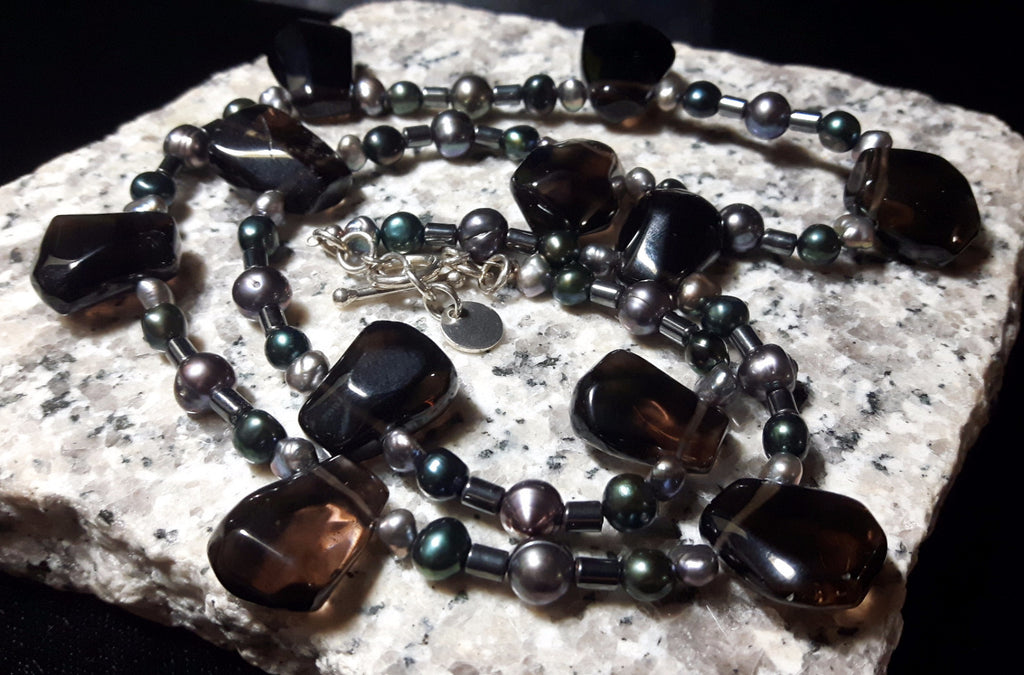 Smoky Quartz, Hematite, Black Pearls, Silver Necklace – Leila Haikonen ...