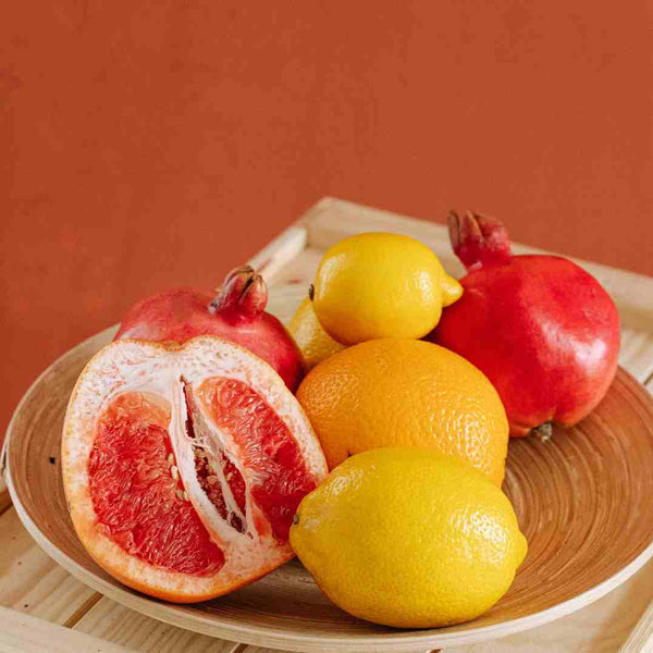 Fruits displayed on a platter.