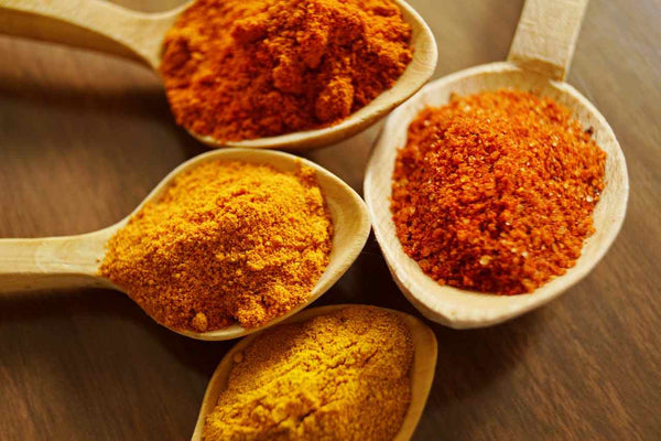 Turmeric powder on spoons.