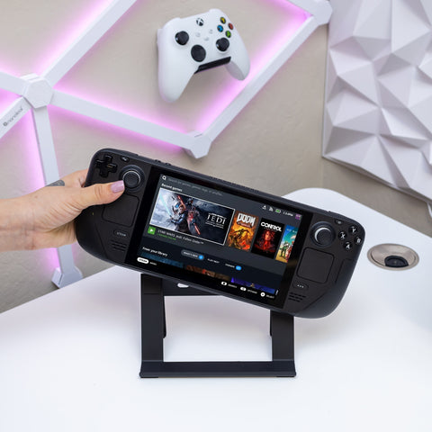 Display your favorite handheld consoles on the desk to elevate gaming desk setup. 