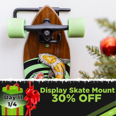 HIDEit DSkate Mount, skateboard mount, deck mount, skateboard wall mount, skateboard hanger wall, skateboard trucks wall mount, skateboard wall mount display