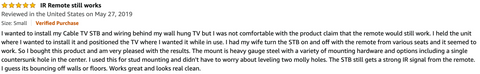 Amazon review from customer for HIDEit Mounts detailing experience mounting and remote connection