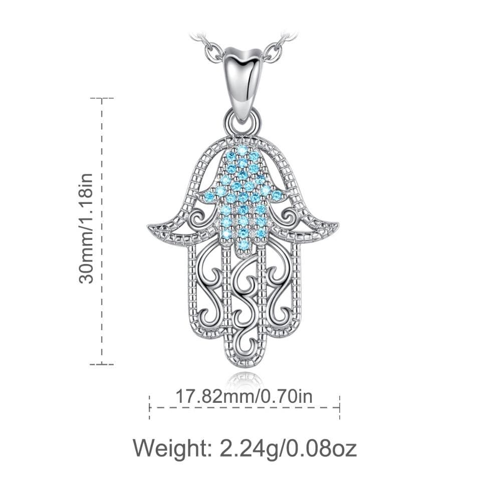 Blue Crystal 925 Sterling Silver Hamsa Hand Necklace | SUTRA WEAR ...