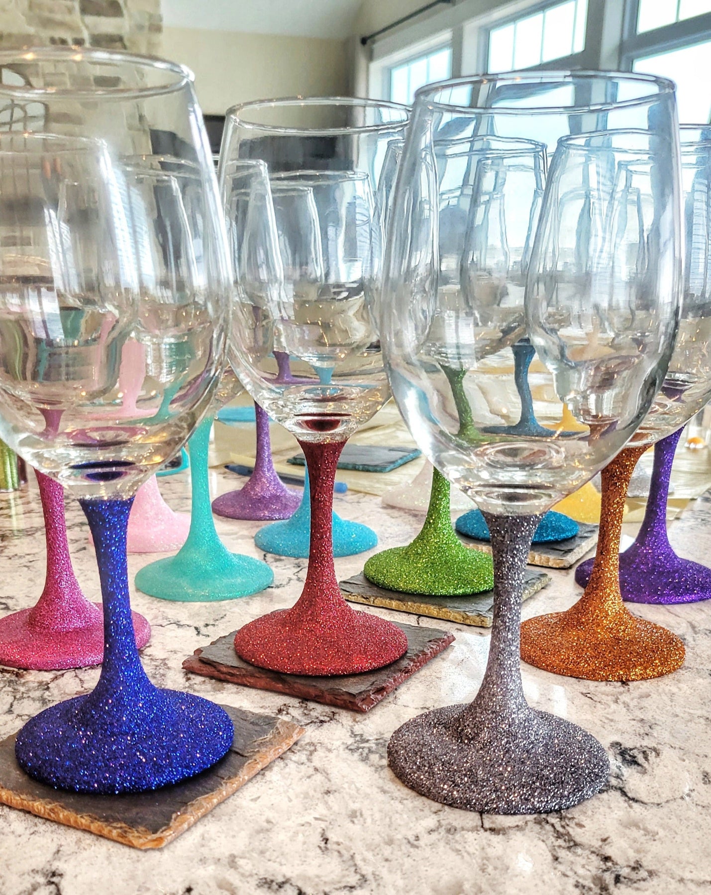 Glitter Wine Glass, Long Steam Wine Glass, Custom Glass, Large