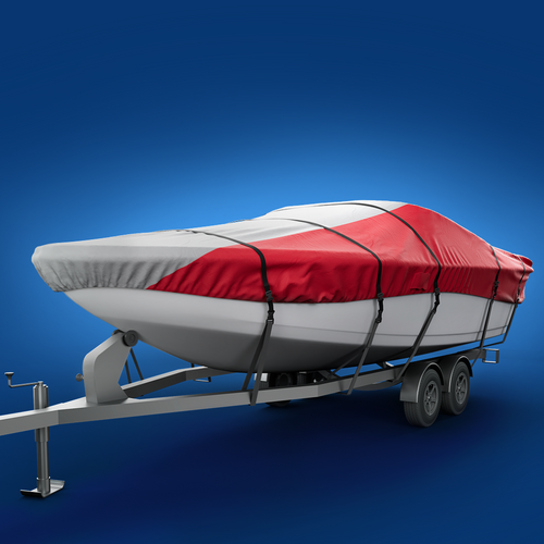 Seal Skin Elite ocean blue boat cover fabric with trailering hoop