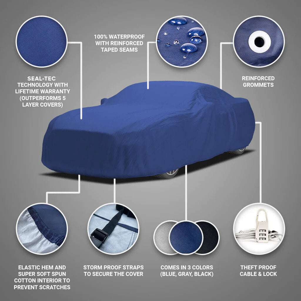 Our covers come with features such as: Lifetime warranty, Perfect Fit, Waterproof, Paint Protection