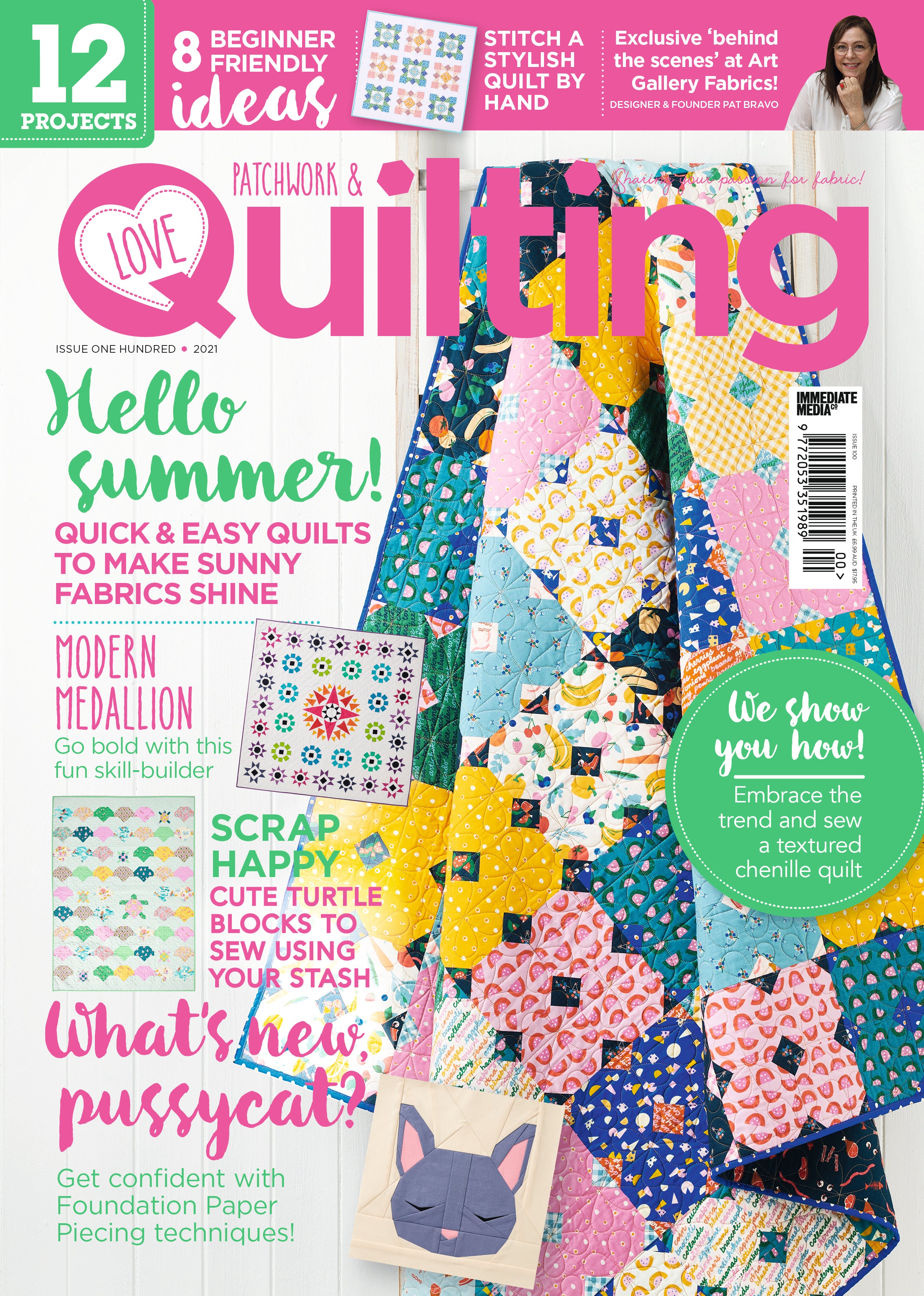 Love Patchwork and Quilting Magazine issue 100 cover featuring The Weekend Quilter Wendy Chow Fresh Pickings Quilt and Picnic Tote Bag Project