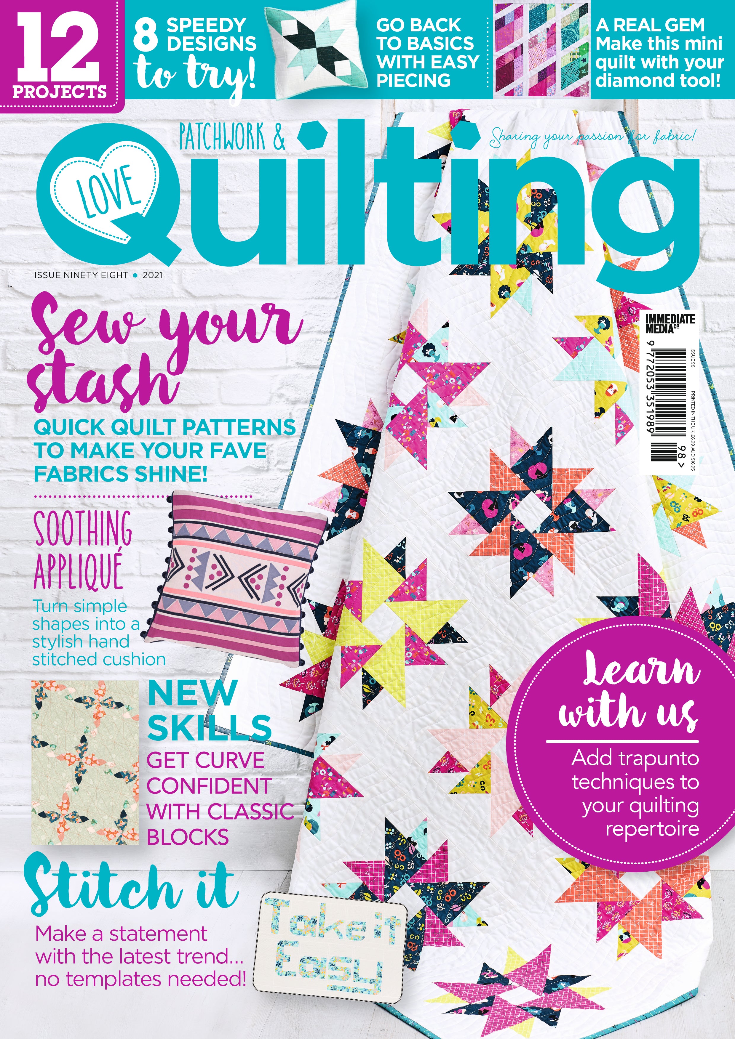 Love Patchwork and Quilting Magazine issue 98 cover featuring The Weekend Quilter Wendy Chow Ocean Trail Quilt Project