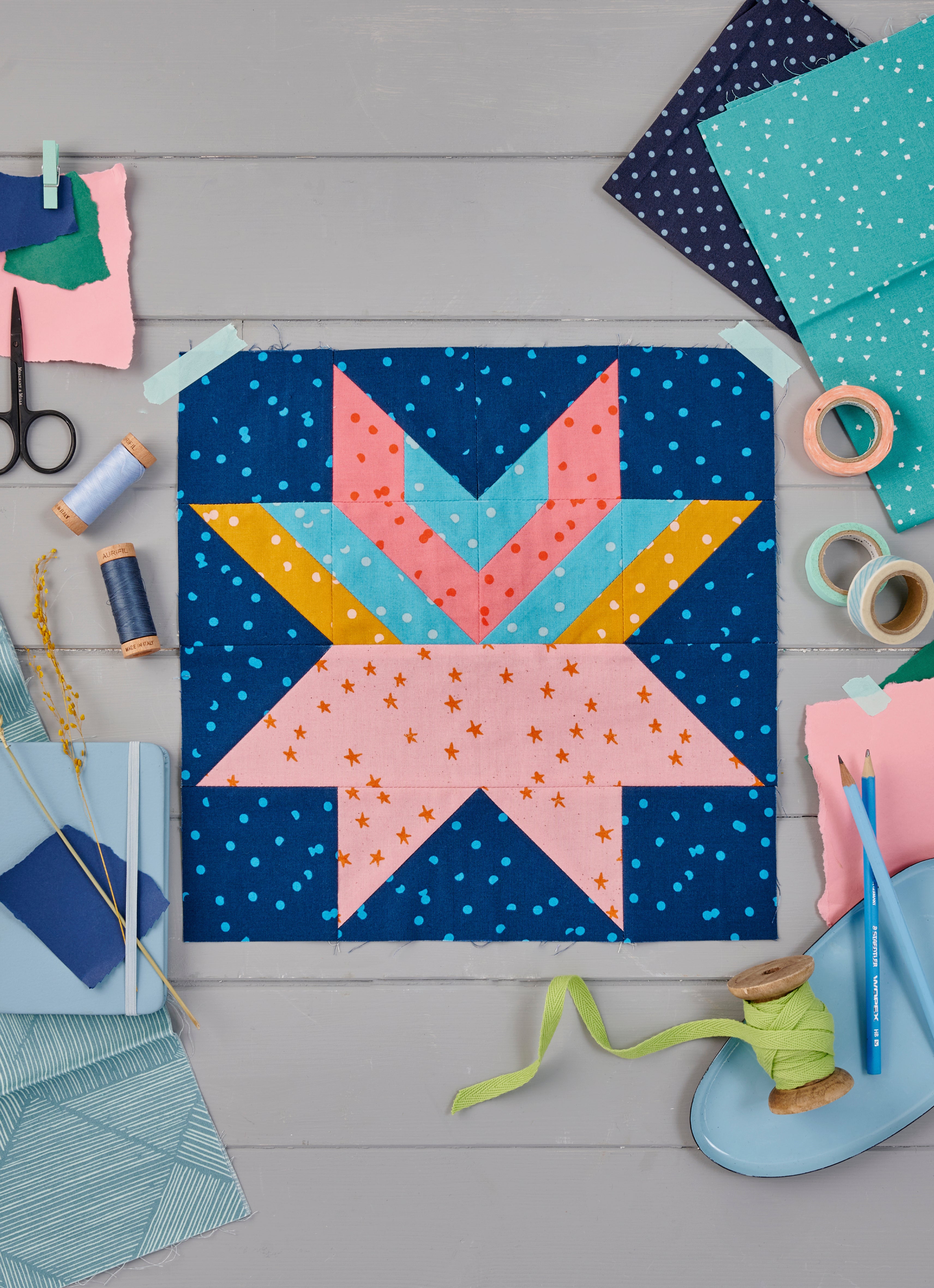 Love Patchwork and Quilting Magazine issue 107 cover featuring The Weekend Quilter Wendy Chow Block of the Month Setting Suns Project