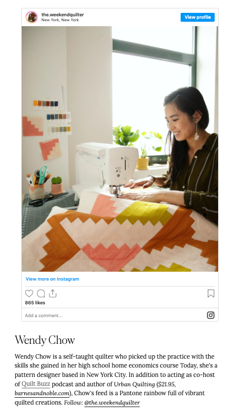 Quilt Makers You Should Be Following on Instagram Martha Stewart Blog Post - The Weekend Quilter Feature