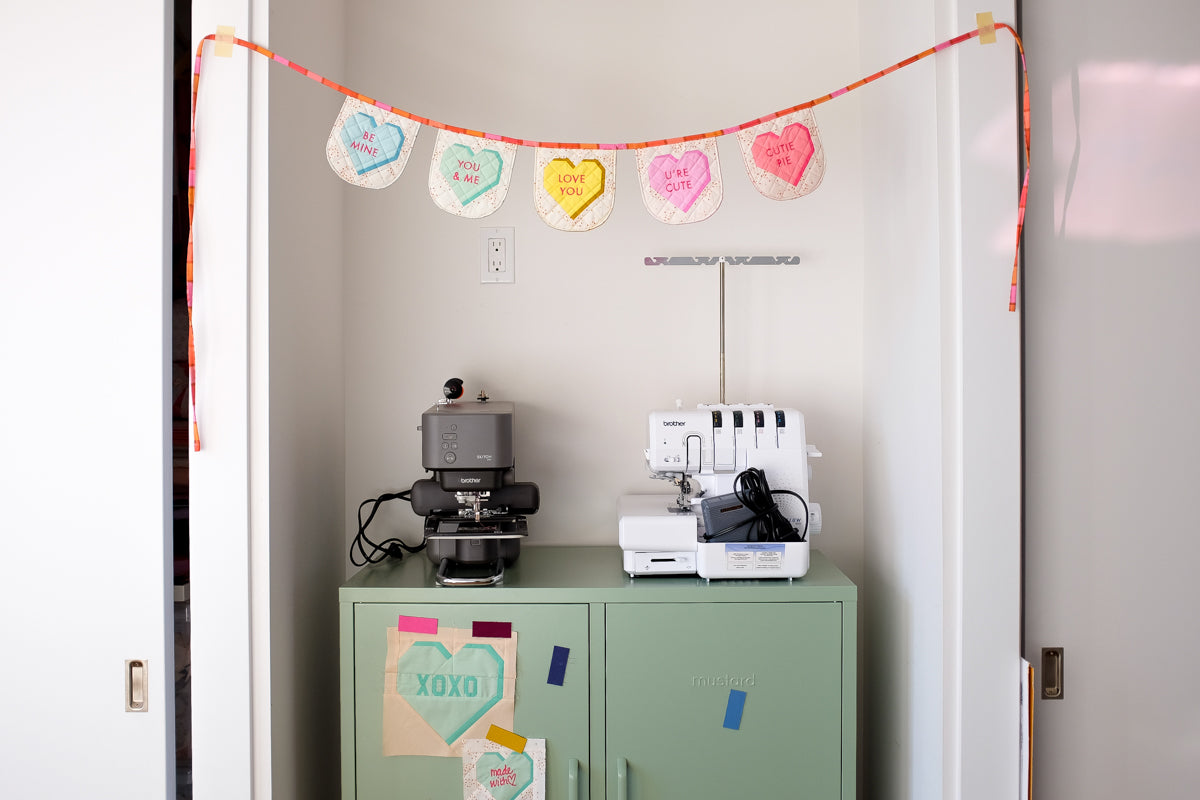 Sweet Notes Valentine’s Day heart candy quilted Bunting Tutorial by The Weekend Quilter