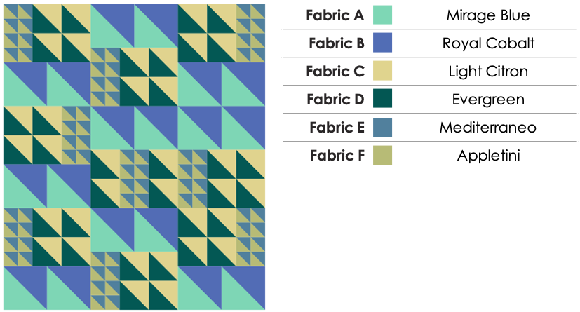 The Weekend Quilter Triangle Multiplier Half-square triangle Quilt Pattern in Baby and Throw sizes Colour Inspiration Piney Lakes