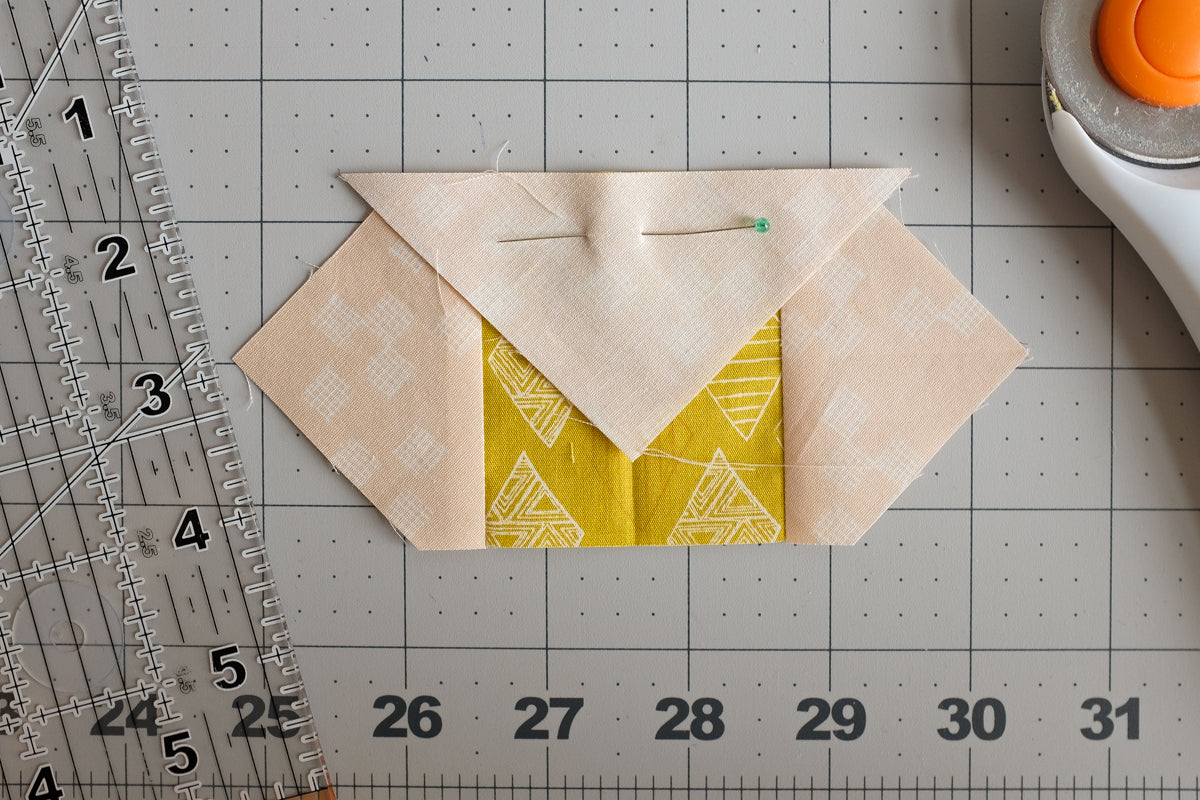 The Weekend Quilter tutorial how-to make and square up (or trim) square-in-a-square block unit pin triangle to unit