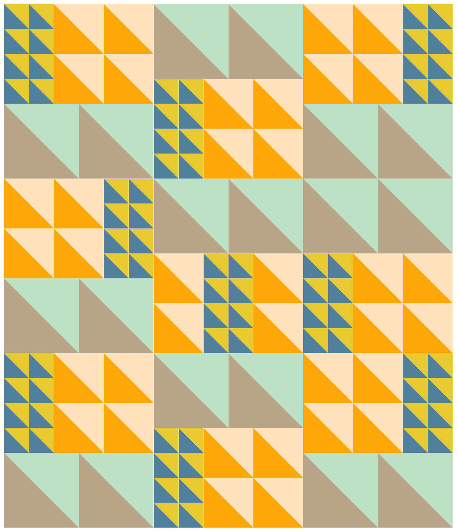 The Weekend Quilter Triangle Multiplier Half-square triangle Quilt Pattern in Baby and Throw sizes Colour Inspiration Staircase