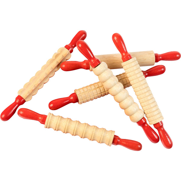 6 Textured Mini Wooden Rolling Pins Playdough Tools 4665