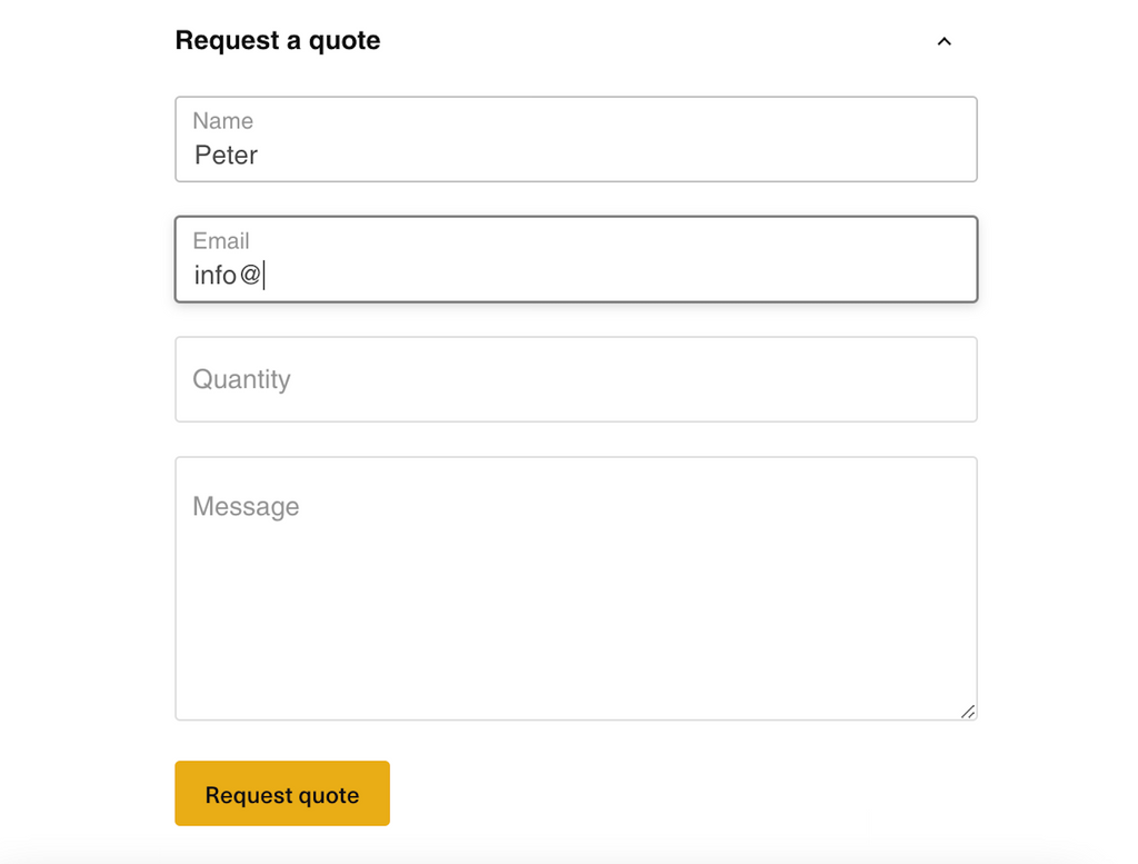 contact form to receive customer messages on the product page