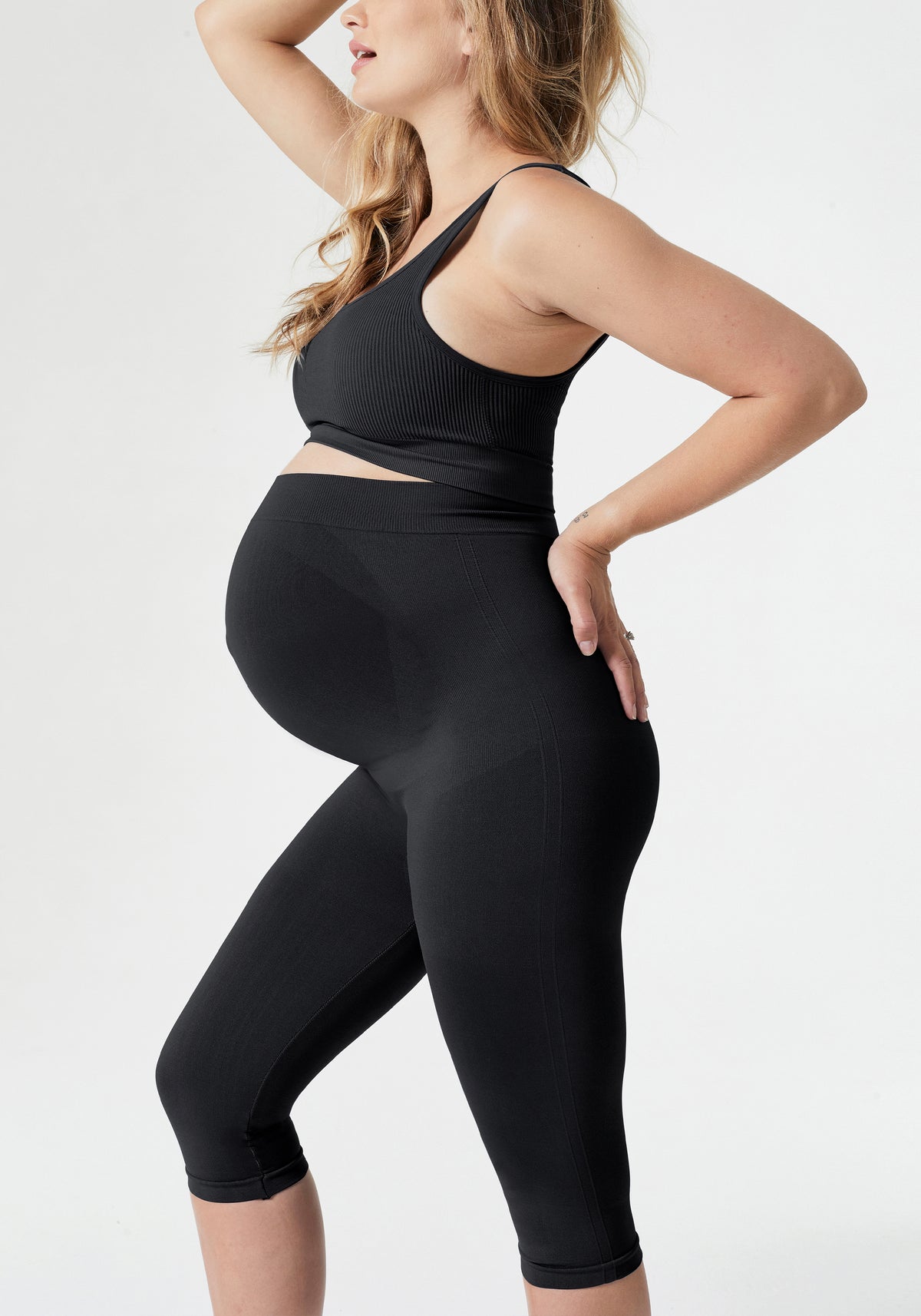CUESKCI Womens Slim Fit Two Piece Black Maternity Leggings In