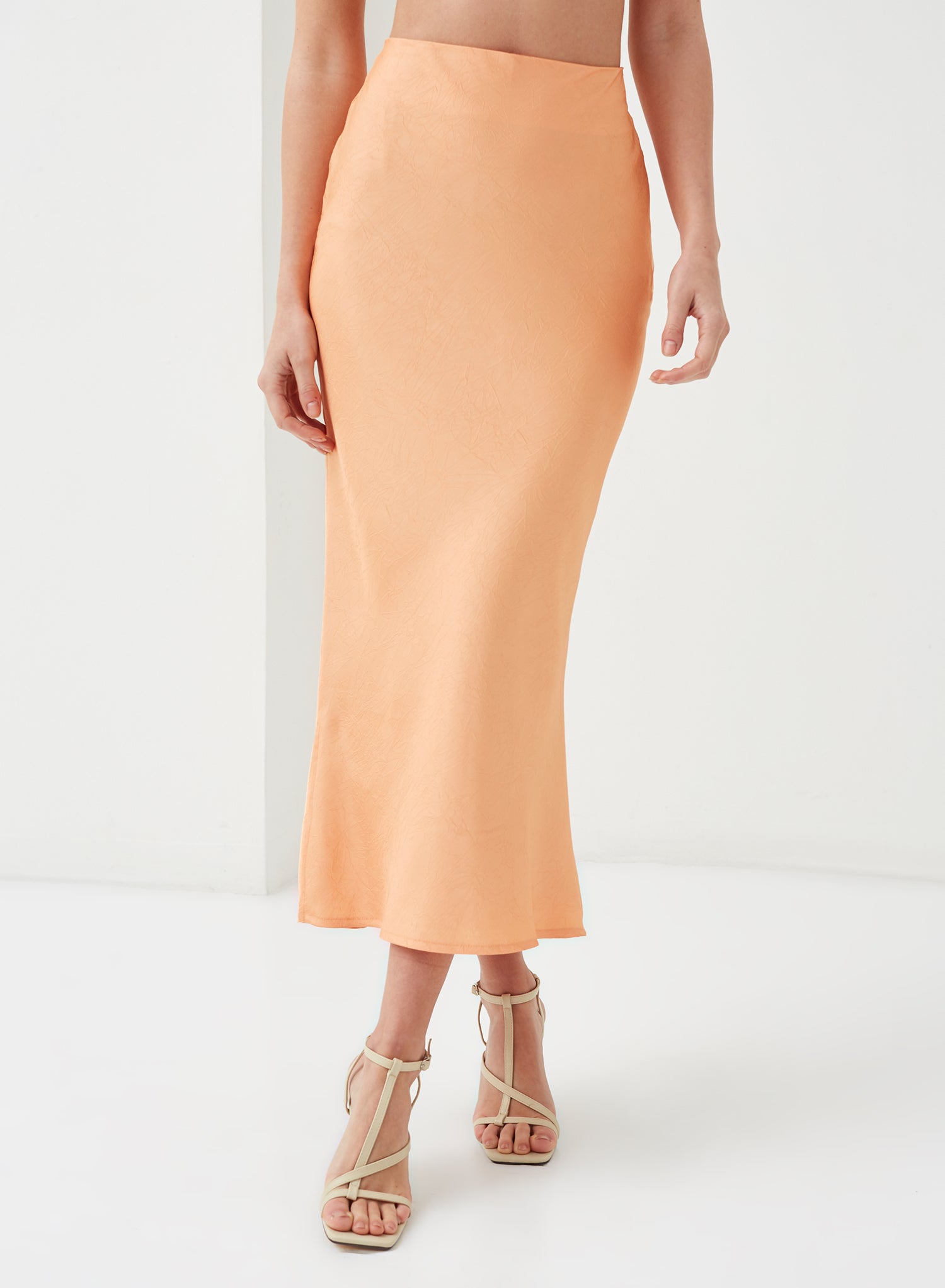 Midi Skirt - Orange Satin – Live Clothing