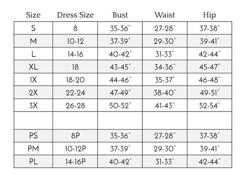 N Me Size Chart