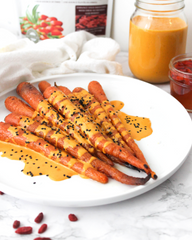 Goji Ginger Dressing on roasted carrots