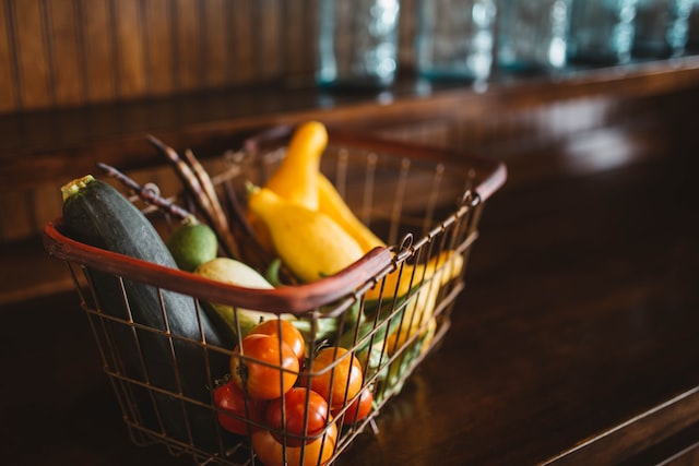 shopping basket with fresh vegetables