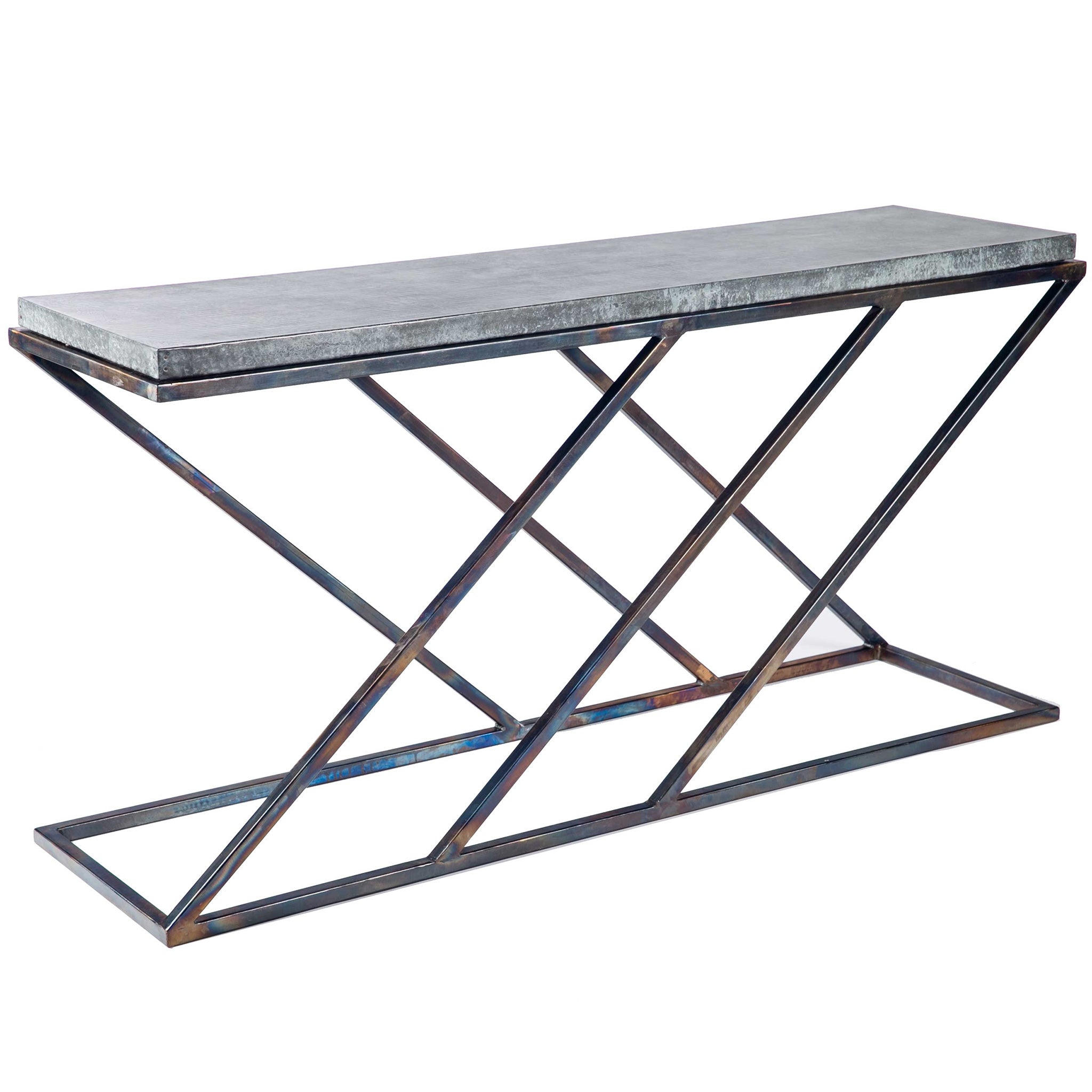 Carter Console Table with Hammered Zinc Top