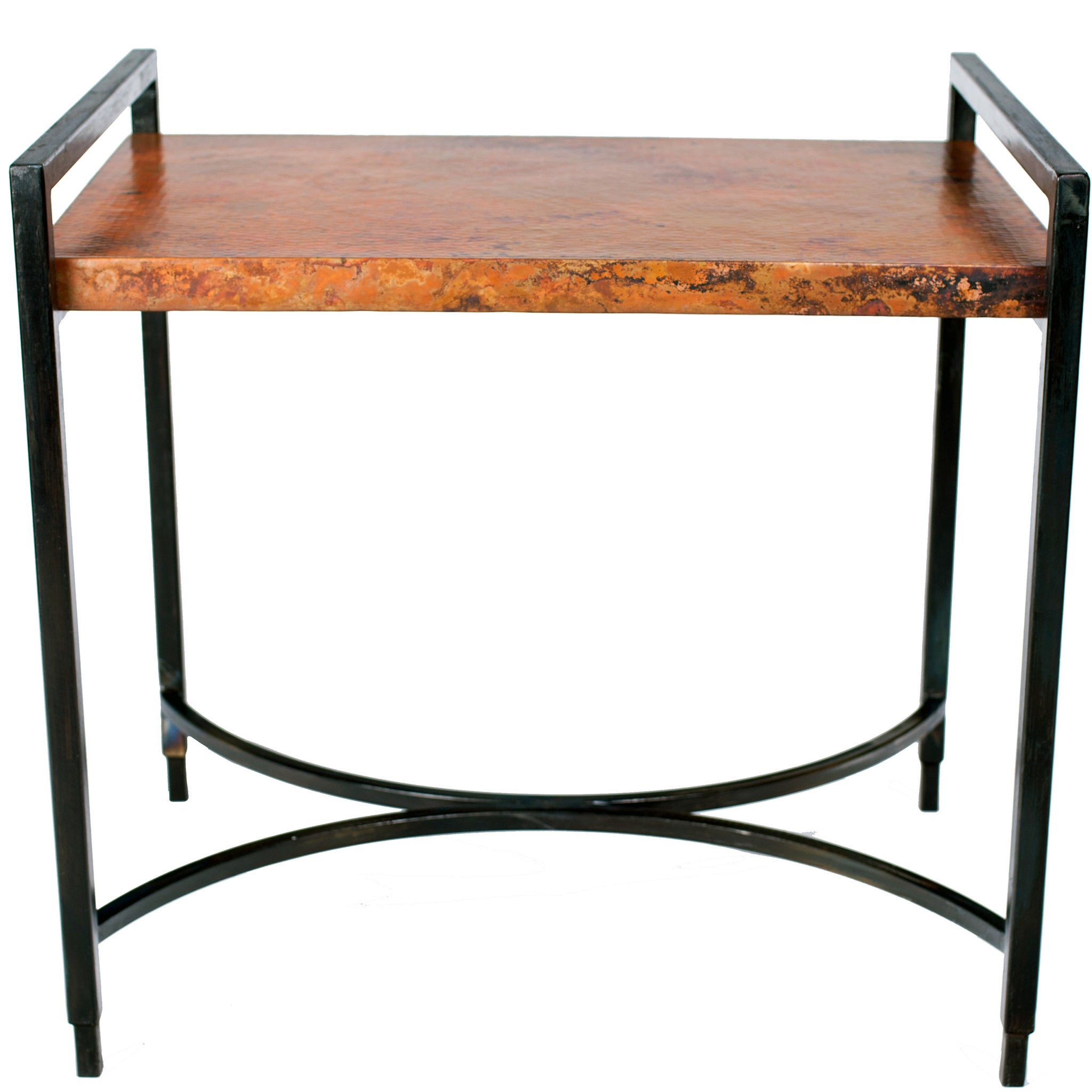 Rectangular Iron Tray Table with Hammered Copper Top
