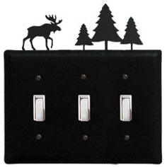 Wrought Iron Moose & Tree Triple Switch Cover